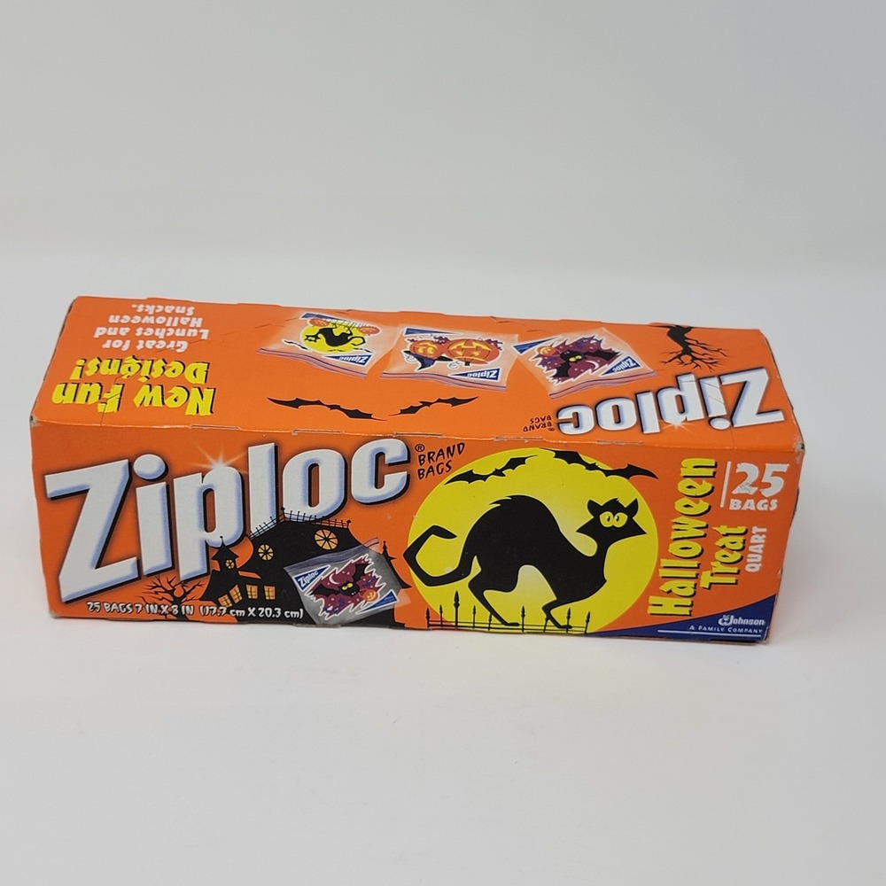 NOS 2009 Ziploc Halloween Print Quart Bags - 25 count - Bats Cats Jack-O-Lantern - Picture 7 of 14